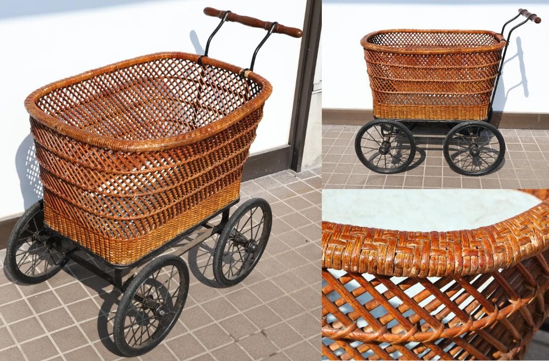 niyon　昭和レトロ　アンティーク　乳母車　うば車　ベビーカー　藤網