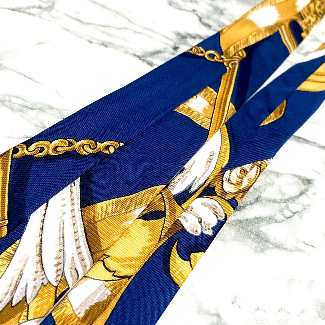 ✨極美品✨エルメス　スカーフ柄① ネイビー　ゴールド　ネクタイ