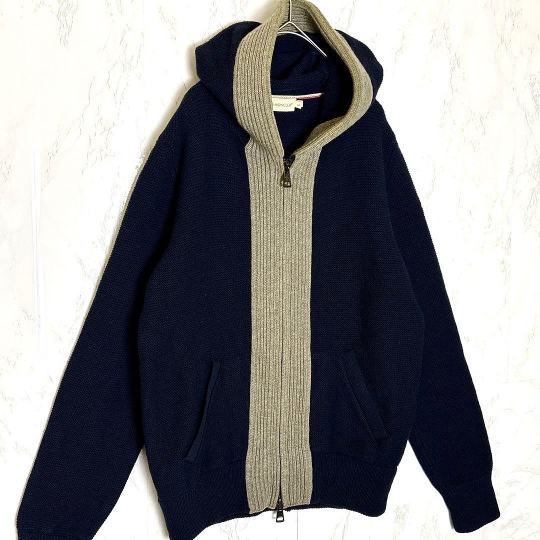 ✨人気デザイン✨モンクレール　マグリアトリコットカーディガン　ネイビー　切り替え