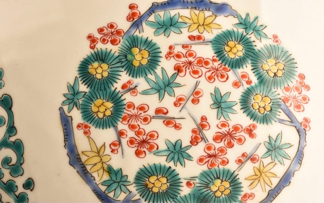 【特別出品】極上　古伊万里 柿右衛門様式 猫に花唐草紋様　色絵大鉢 幅40cm