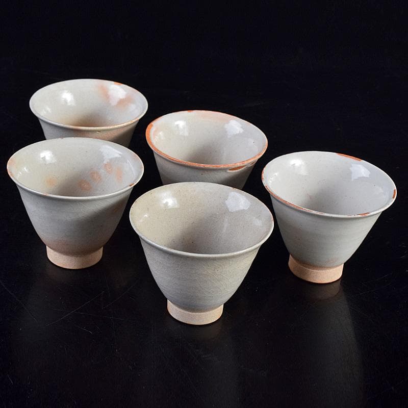 煎茶道具　虫明焼　蟹文　煎茶碗　五客　箱蓋無し　V　R8756