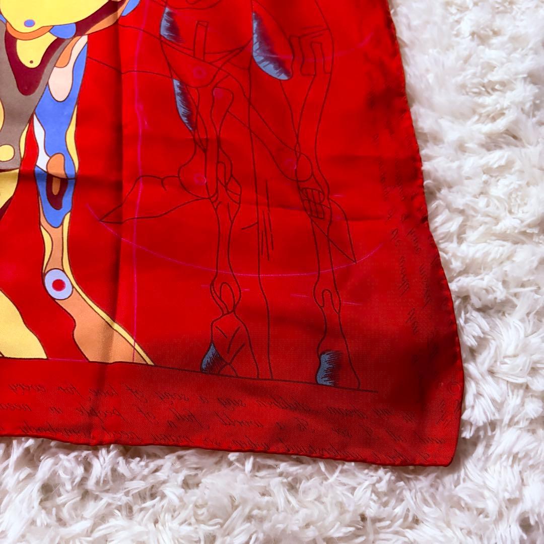 美品★エルメス カレ90 レッド マルチカラー シルク スカーフ ペガサス
