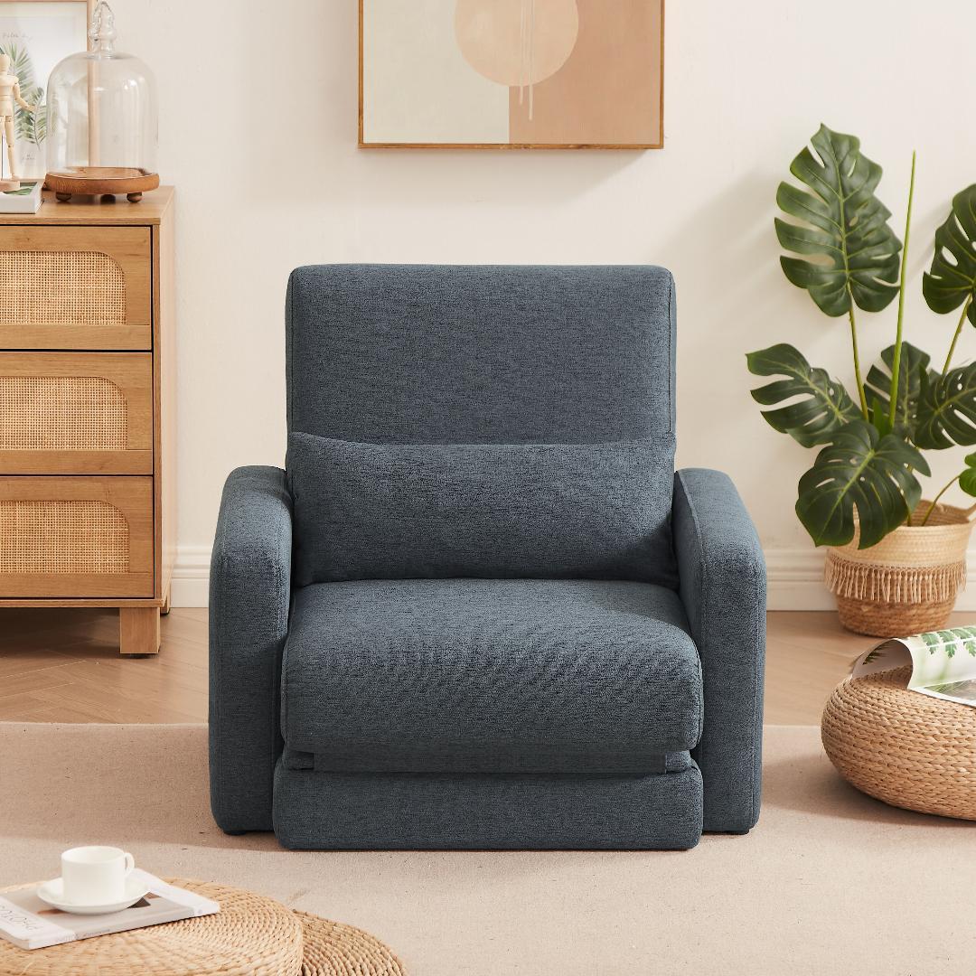 【ブルー】ソファーベッド 折りたたみベッド ローソファー シングルソファーベッド