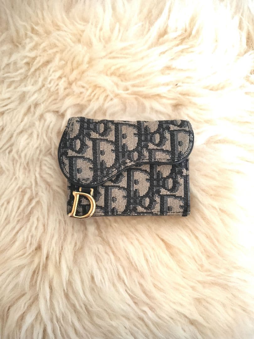 確実正規品　Dior ロゴ入り三つ折り財布 ネイビー　サドルトロッター