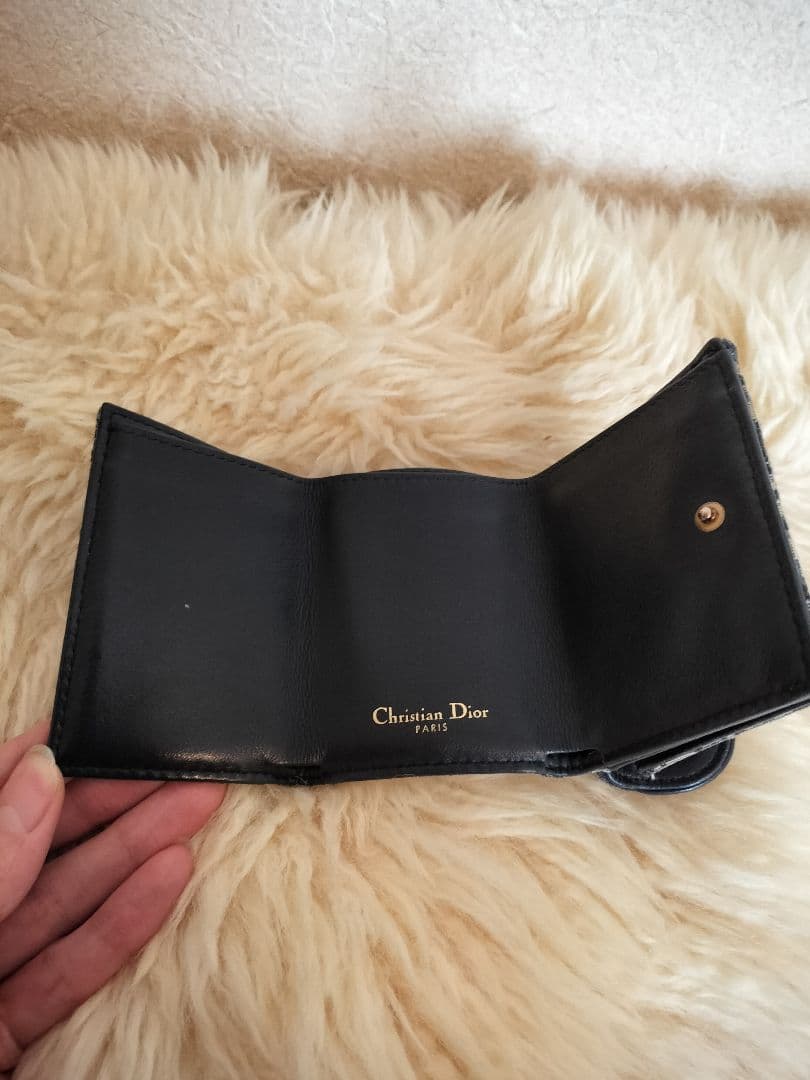 確実正規品　Dior ロゴ入り三つ折り財布 ネイビー　サドルトロッター