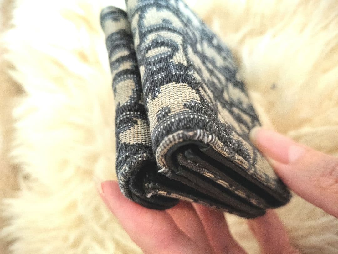 確実正規品　Dior ロゴ入り三つ折り財布 ネイビー　サドルトロッター