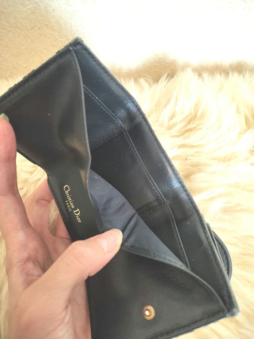 確実正規品　Dior ロゴ入り三つ折り財布 ネイビー　サドルトロッター