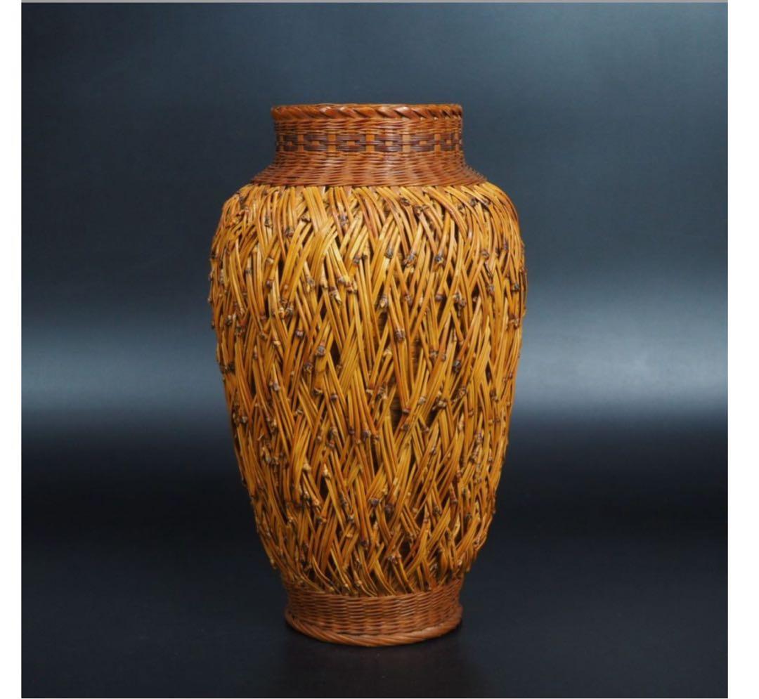 送料無料　中国古玩　竹細工　竹編花瓶