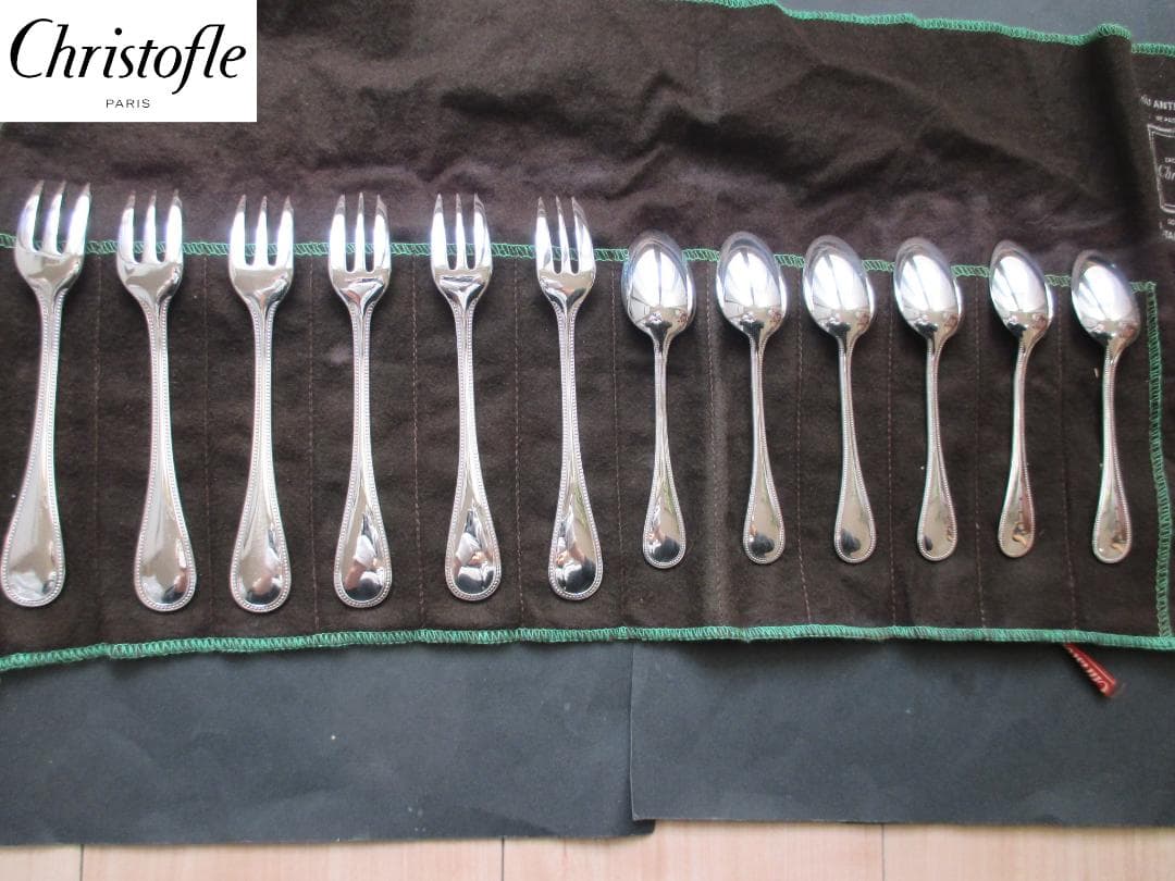 極美品☆仏蘭西 高級銀器クリストフルシルバー 銀Pカトラリー12本セット　パール