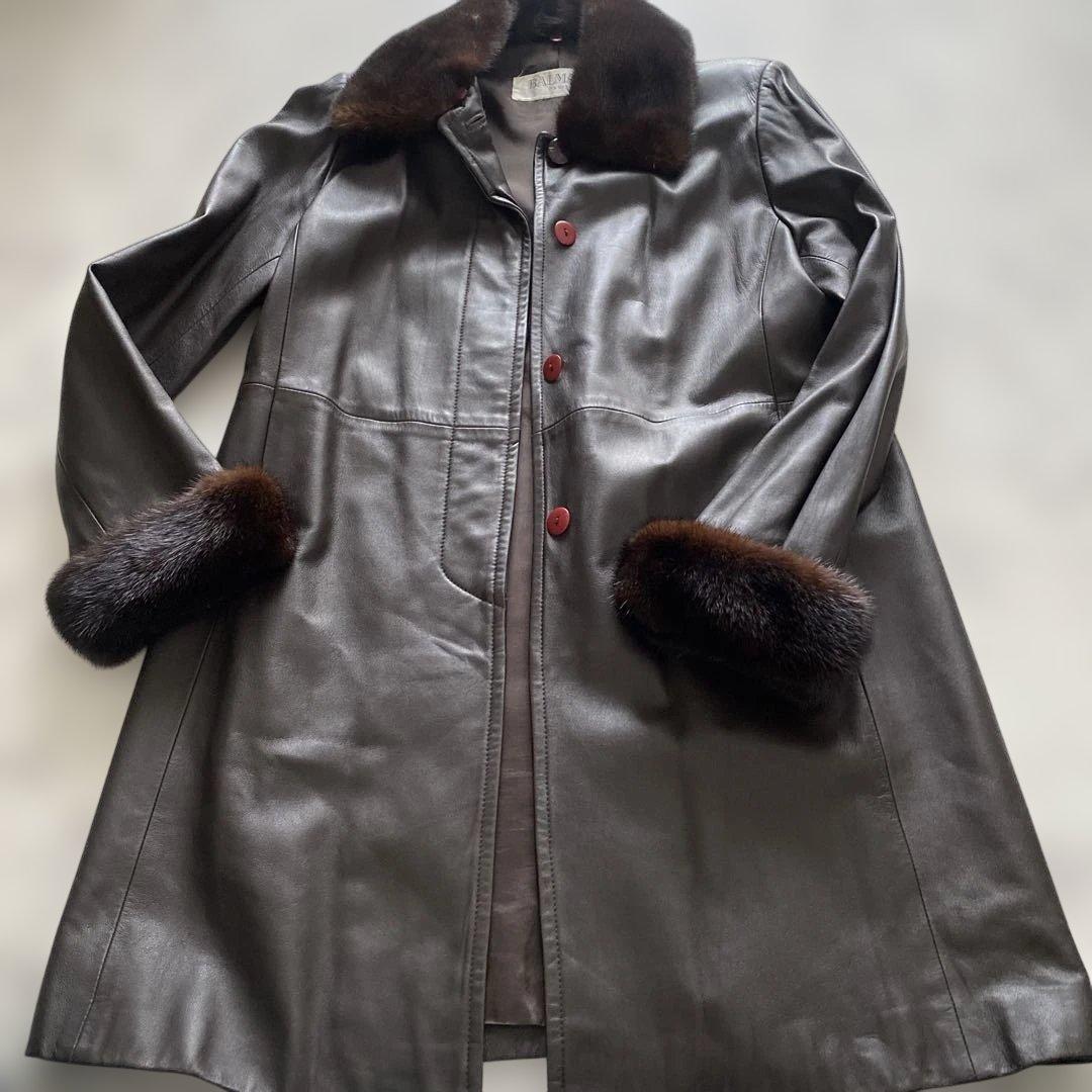 BALMAIN ダークブラウン ファー付きジャケットコート