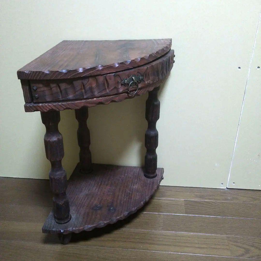 ヴィンテージ家具 木製 コーナー サイドテーブル 引き出し付き