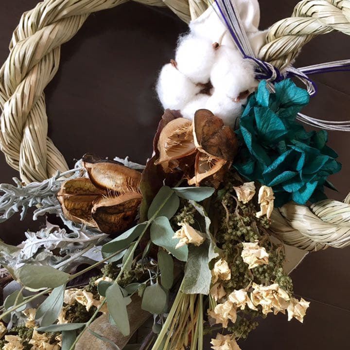 40自家栽培ドライ しめ縄 しめ飾り 松 正月 プリザ リース スワッグ 雑貨