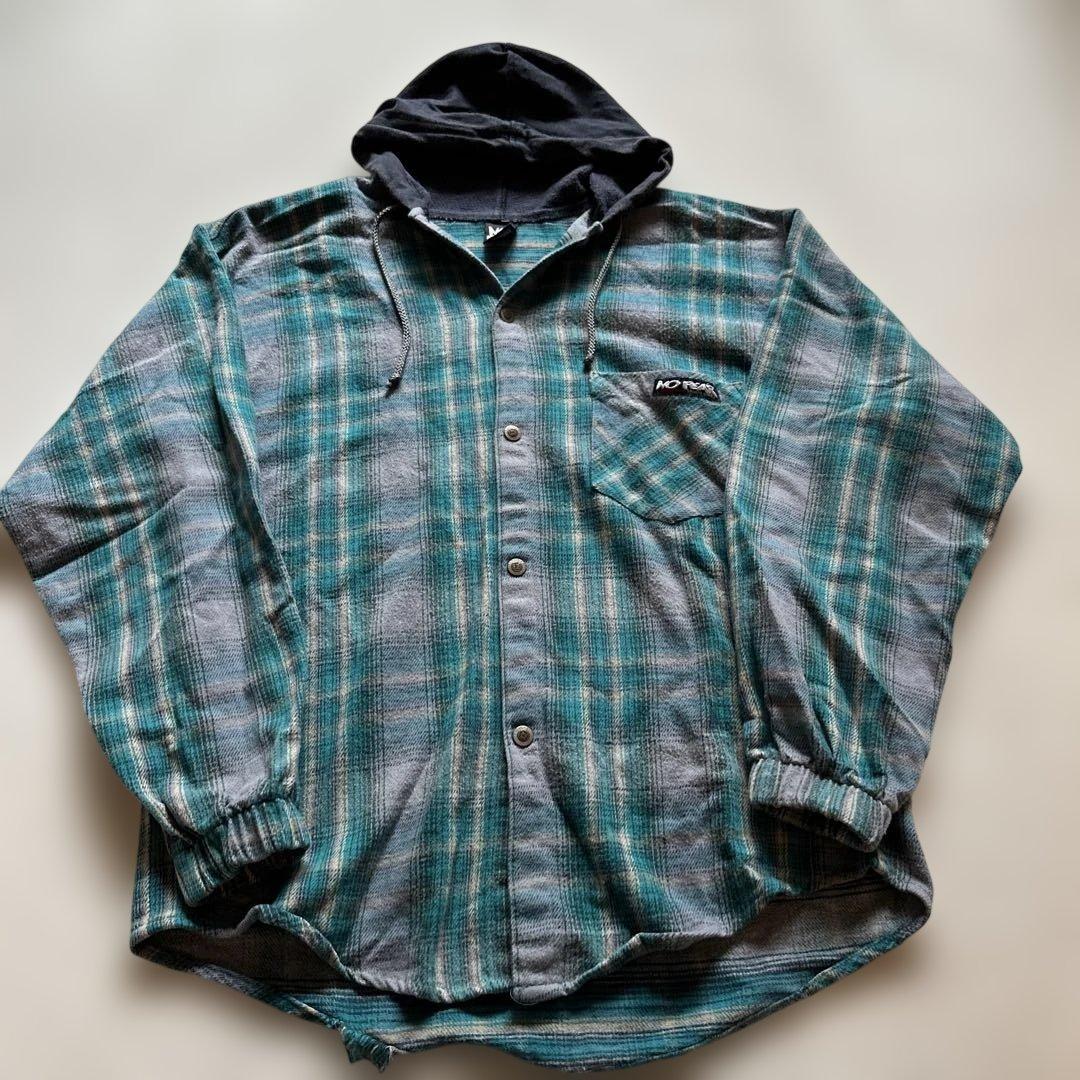 90s USA製 NO FEAR ノーフィア フードネルシャツ ネルパーカー