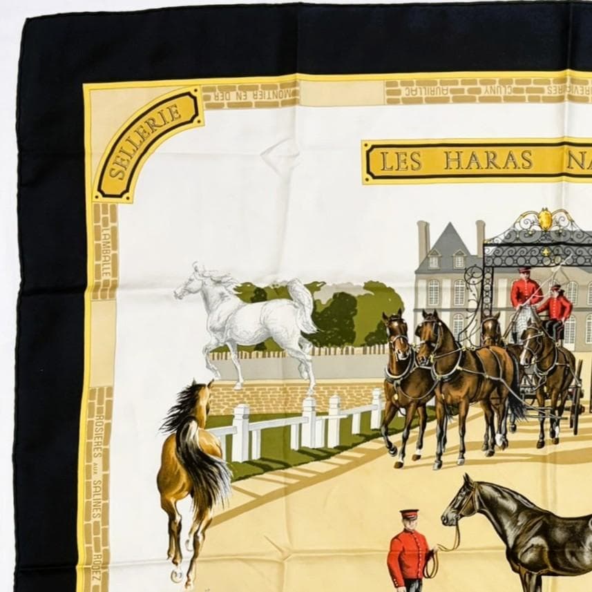 HERMES エルメス カレ90 国立種馬飼育場 スカーフ タグあり ブラック系