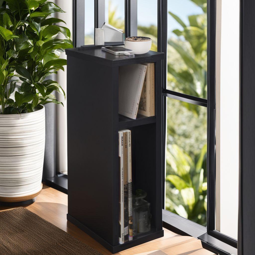 木製 省スペース スリム コンセント付き ナイトテーブル