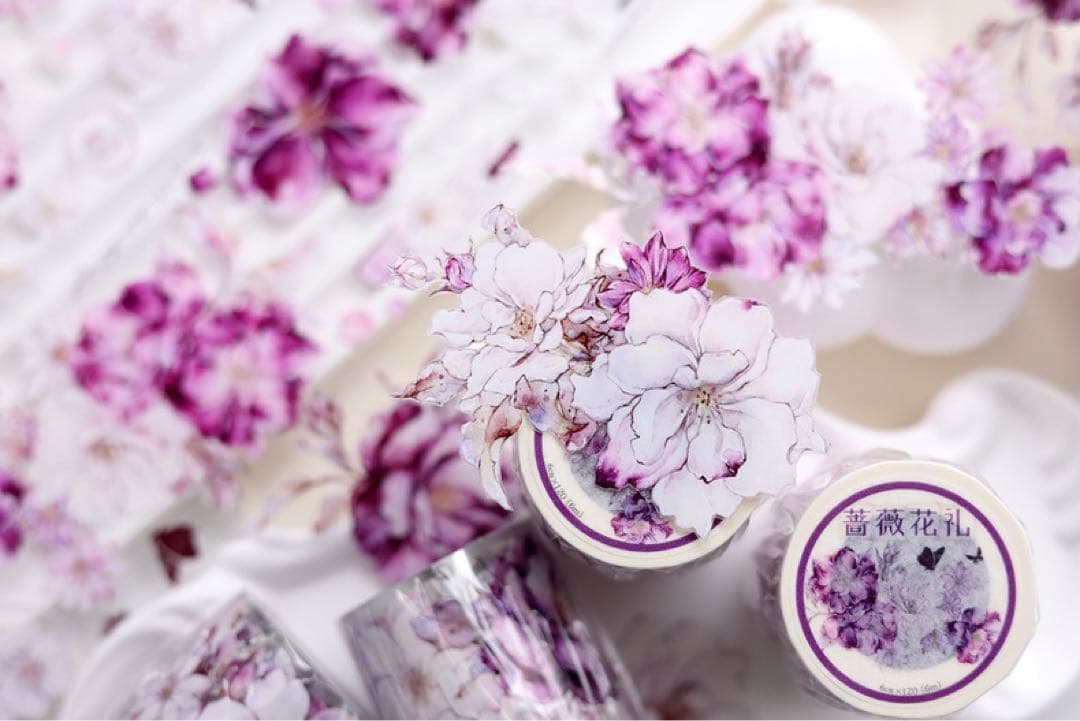 新品　薔薇花礼　PET亮面花マスキングテープ　マステ　6m