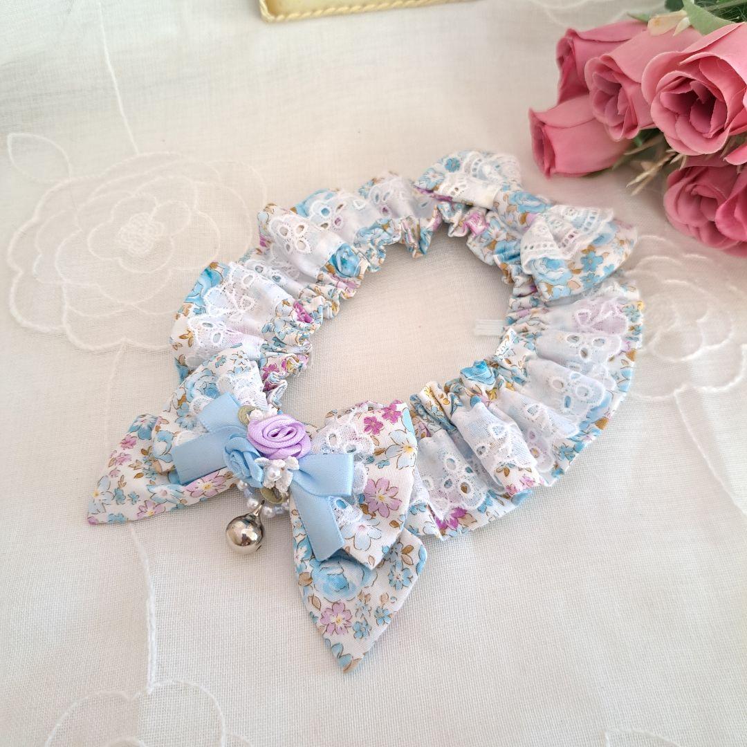 短毛シュシュ(ブルー&パープルローズ)わんちゃん猫ちゃん用