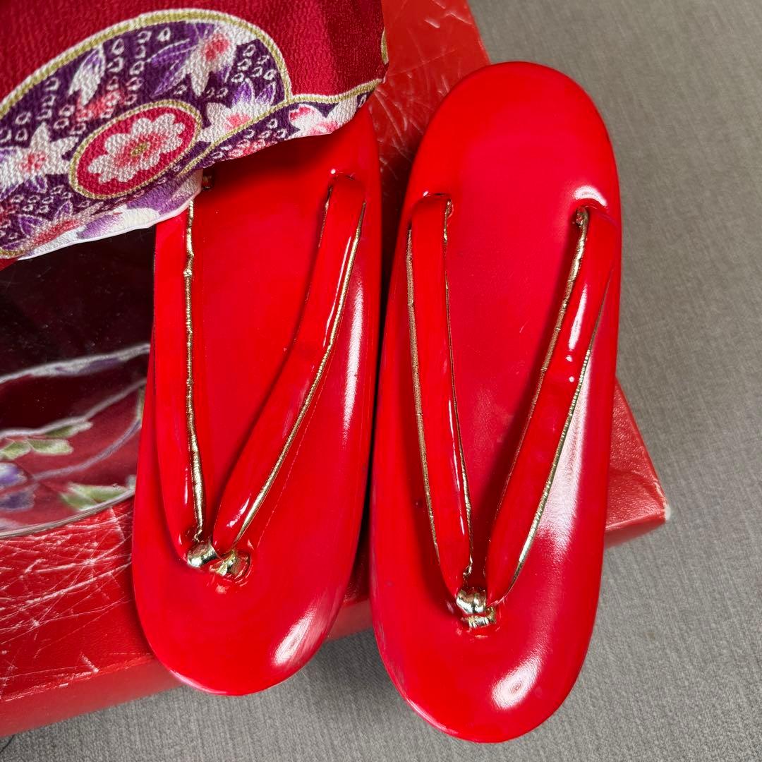 7歳七五三セット　着物草履付き　赤系① 帯未使用品