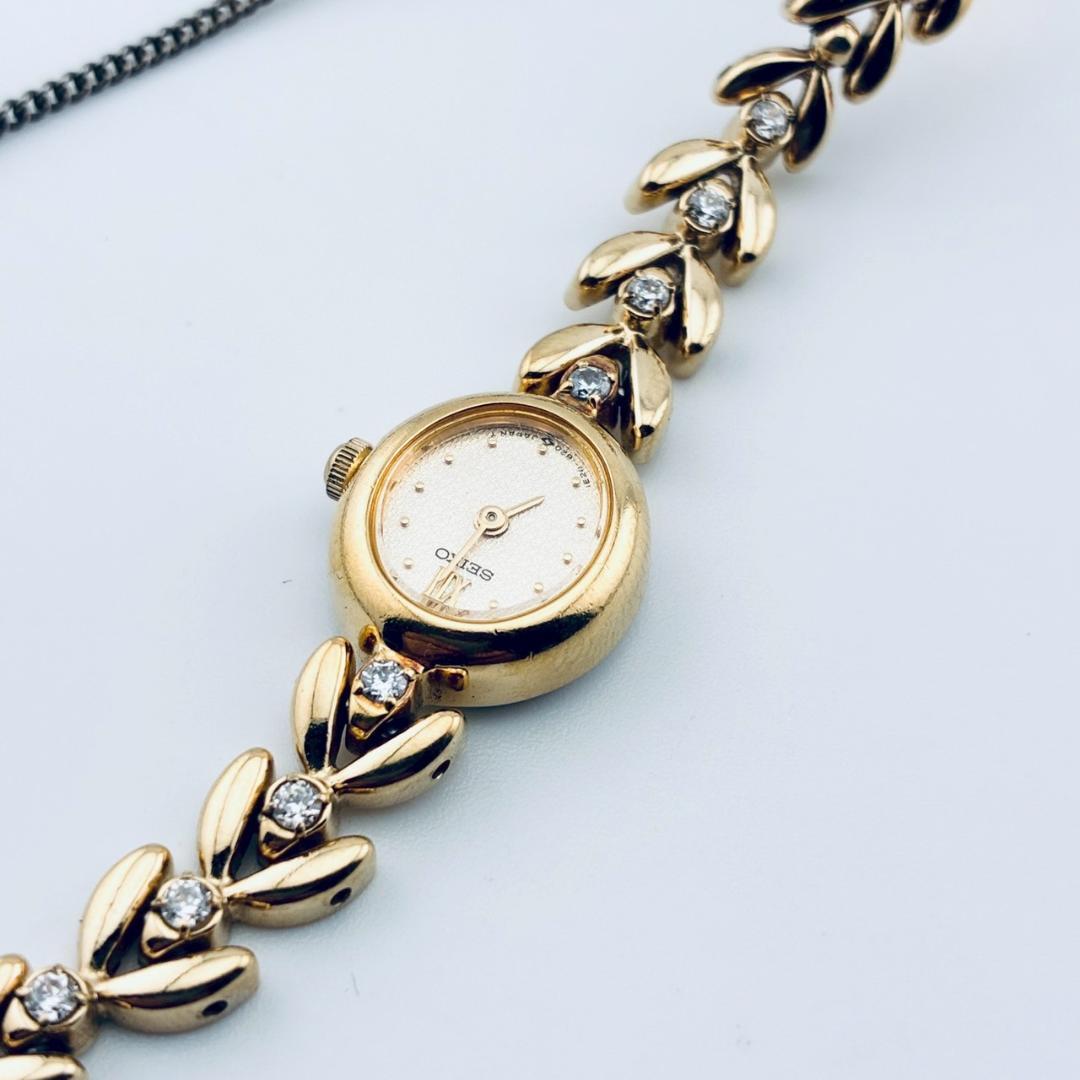 【電池交換済】SEIKO　腕時計　8pダイヤ　ゴールド　クォーツ