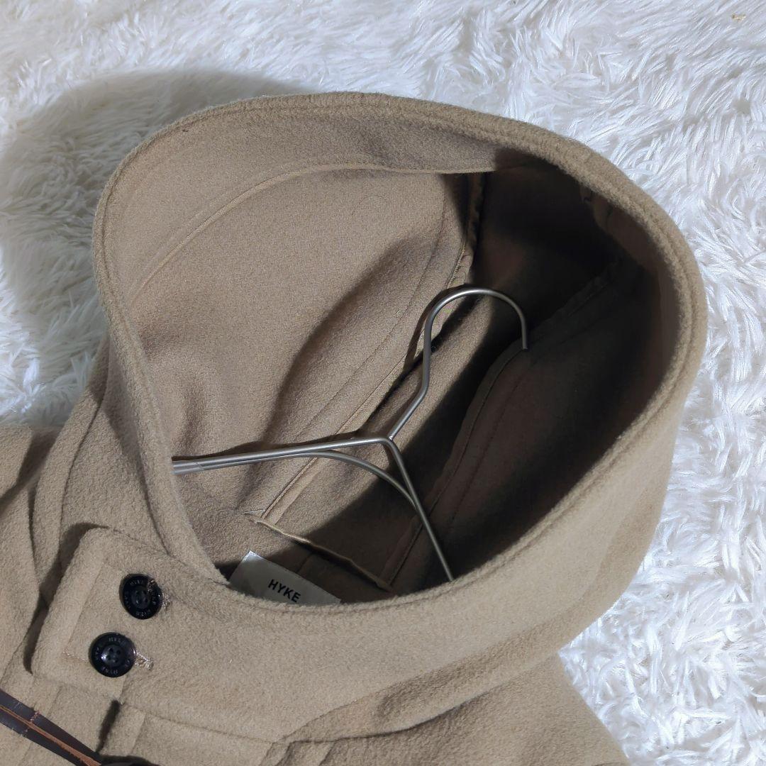 HYKE ダッフルコート ロゴ入りトグル ロングコート グレージュ