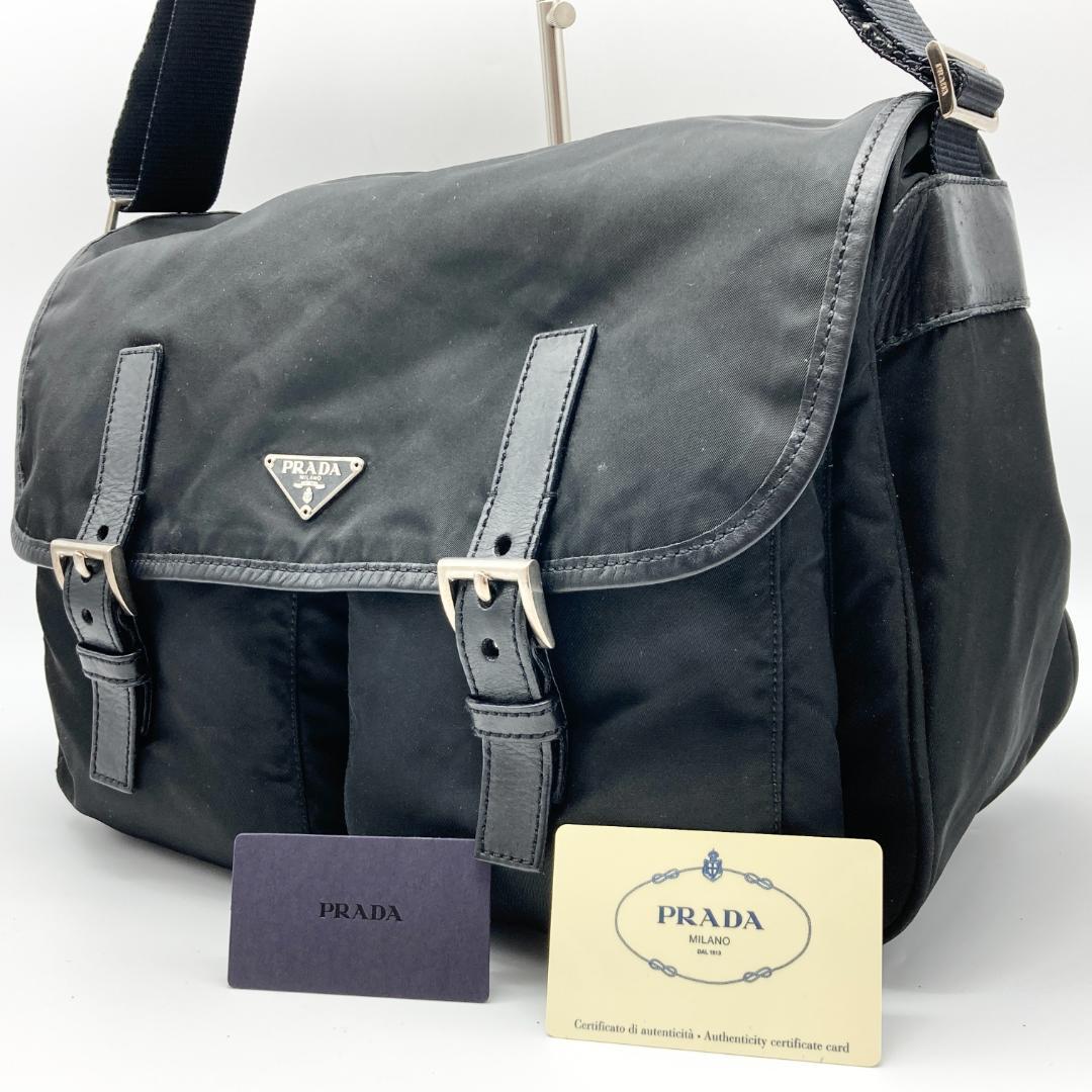 美品 カード付　プラダ　メッセンジャー バッグ　三角ロゴ　ブラック