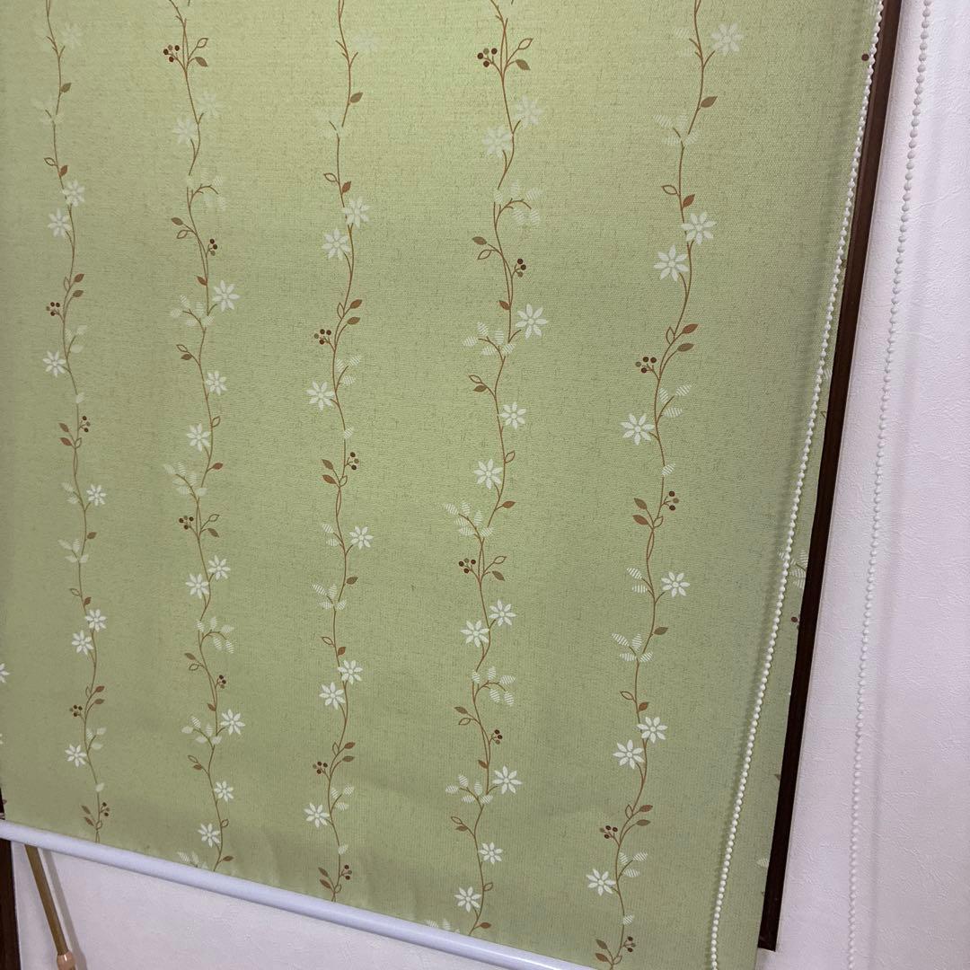花柄 ロールカーテン ライトグリーン