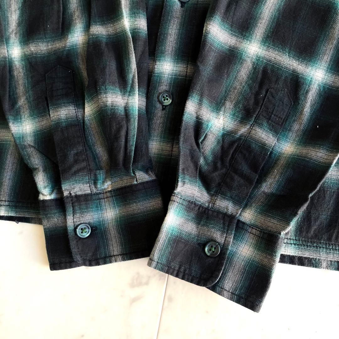【美品】WTAPS ダブルタップス 長袖オンブレチェックシャツ グリーン系