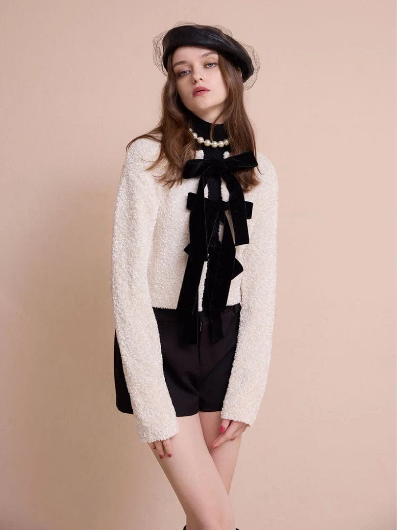 【超美品】eimyistoire フロントリボンニットトップス ホワイト