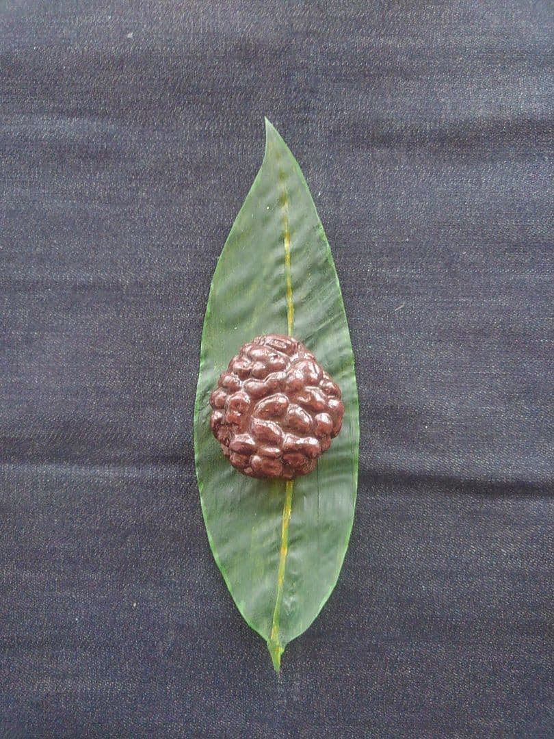 木彫りのおはぎと熊笹（実物大）