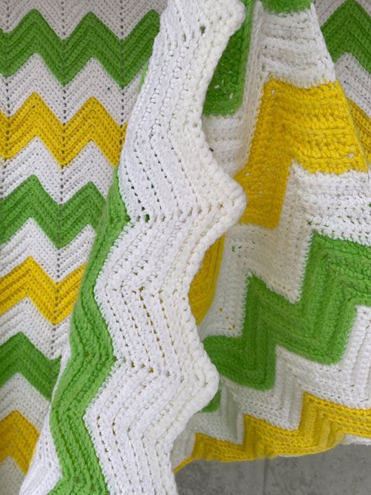 古着 ビンテージ 80s イナズマ 模様 グラニー ブランケット キャンプ ラグ