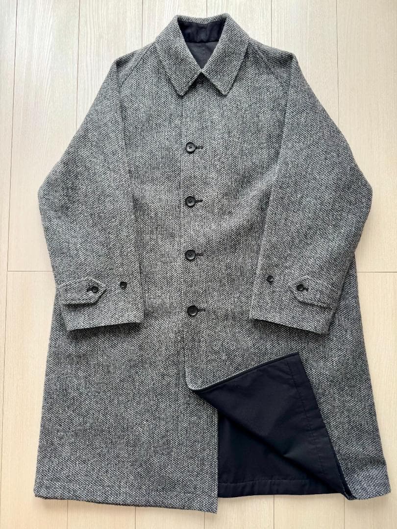 シングルラグランコート2　アナトミカ　ツイード　ブラック　コットンギャバジン