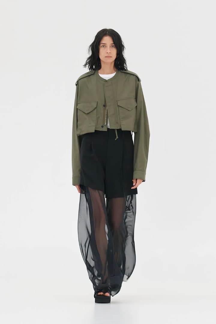 HYKE オリーブ クロップドジャケット ショルダーパッド付き
