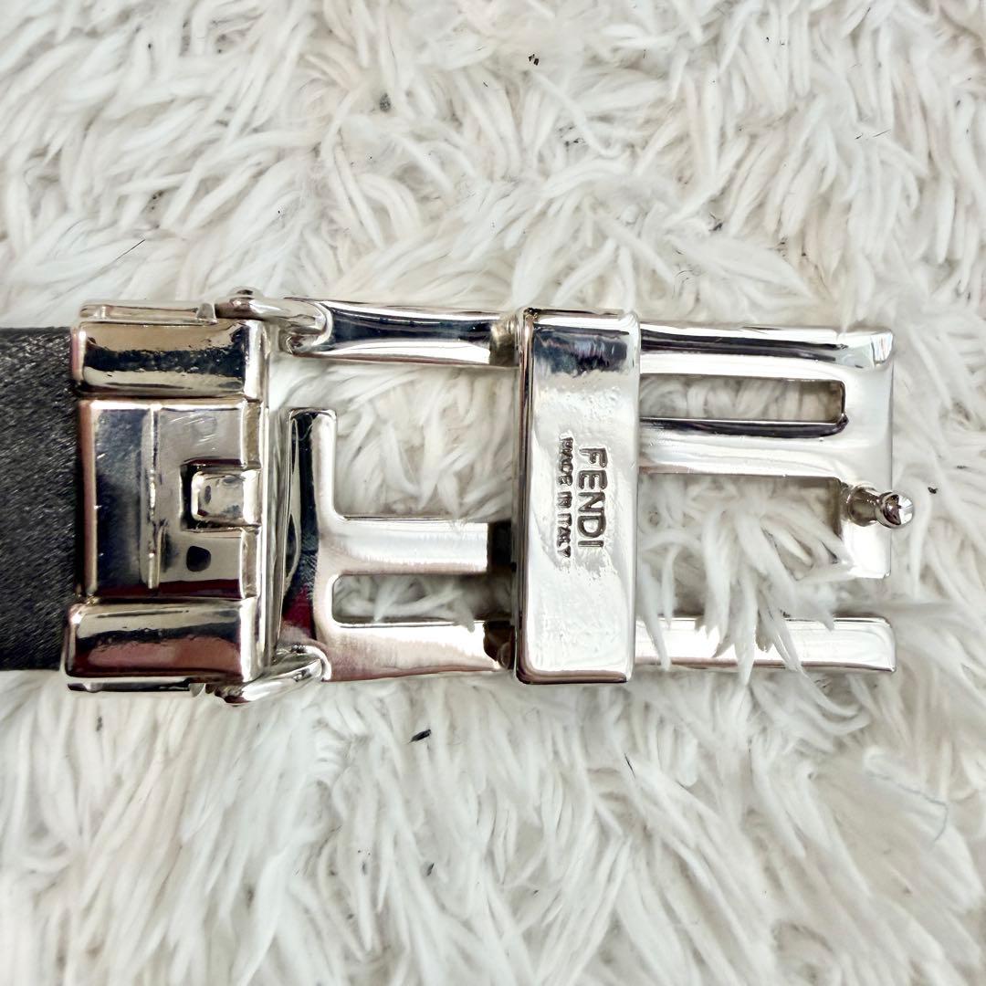 【極美品】フェンディ ベルト ズッカ ロゴ シルバー メンズ レザー ブラック