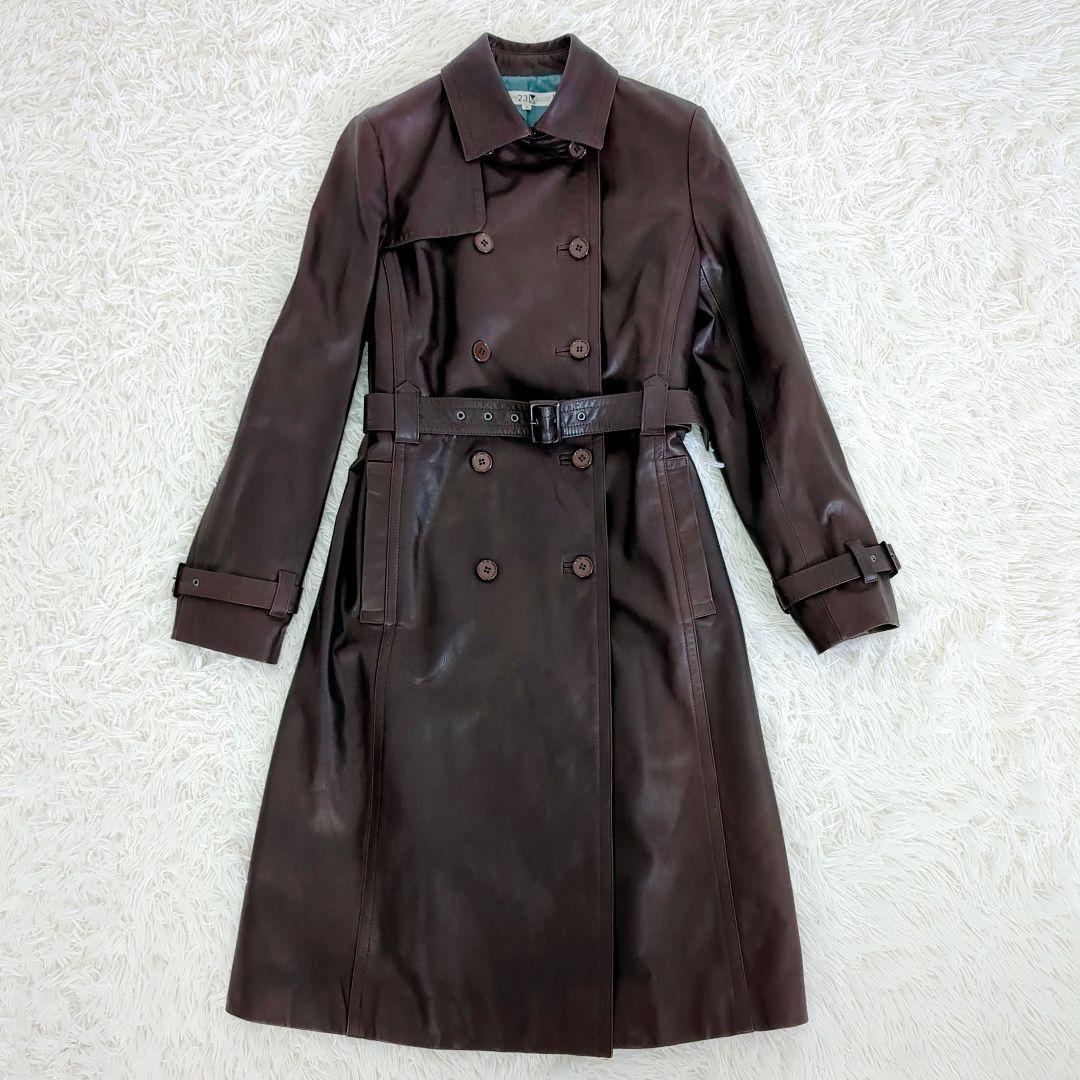人気✨️23区　牛革　ロングレザートレンチコート　ベルト　M　38　ブラウン