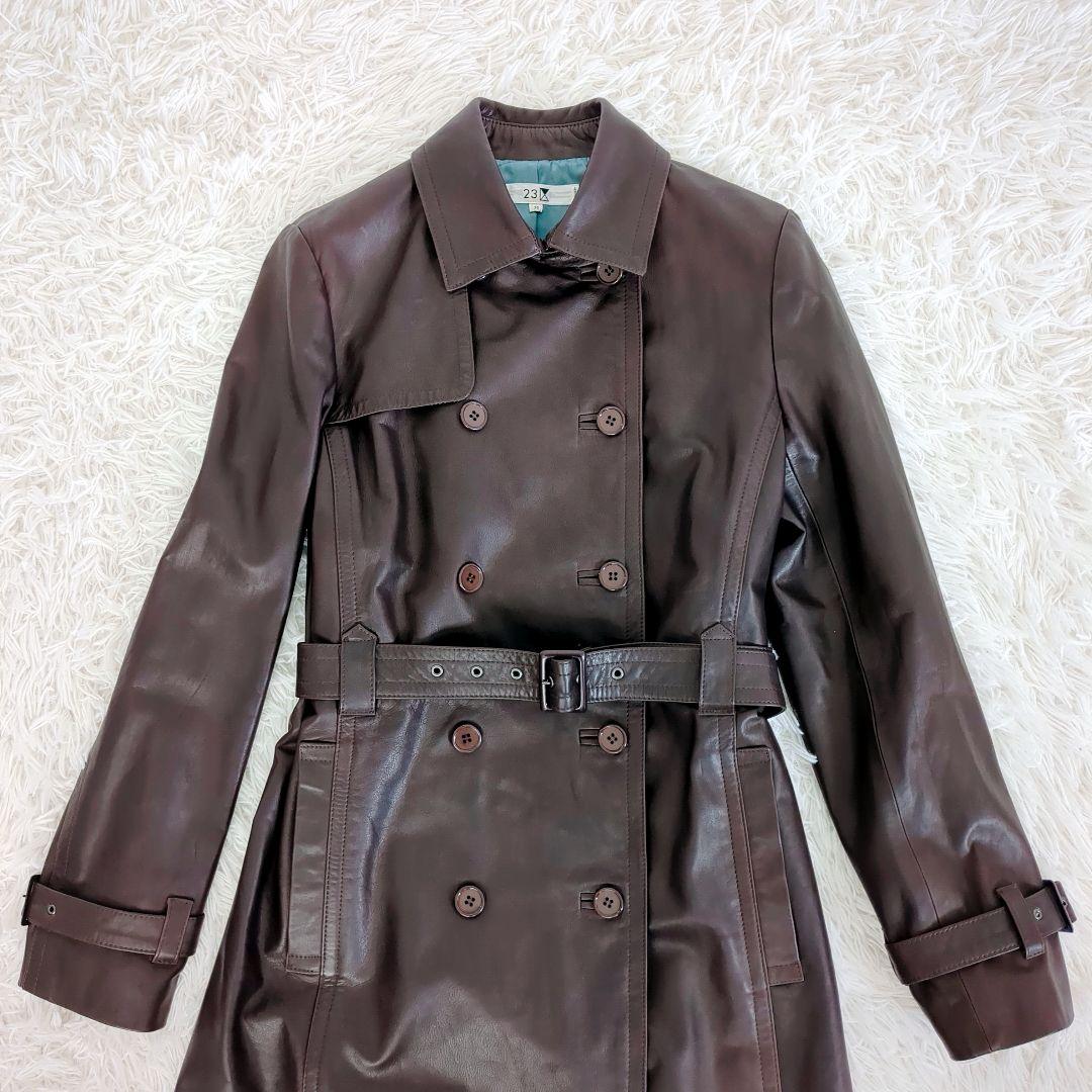 人気✨️23区　牛革　ロングレザートレンチコート　ベルト　M　38　ブラウン