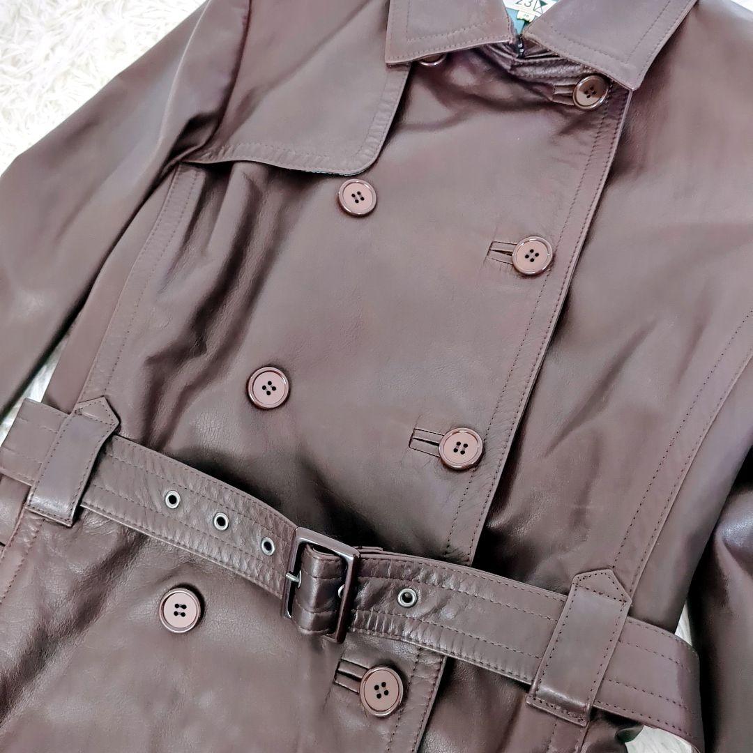 人気✨️23区　牛革　ロングレザートレンチコート　ベルト　M　38　ブラウン