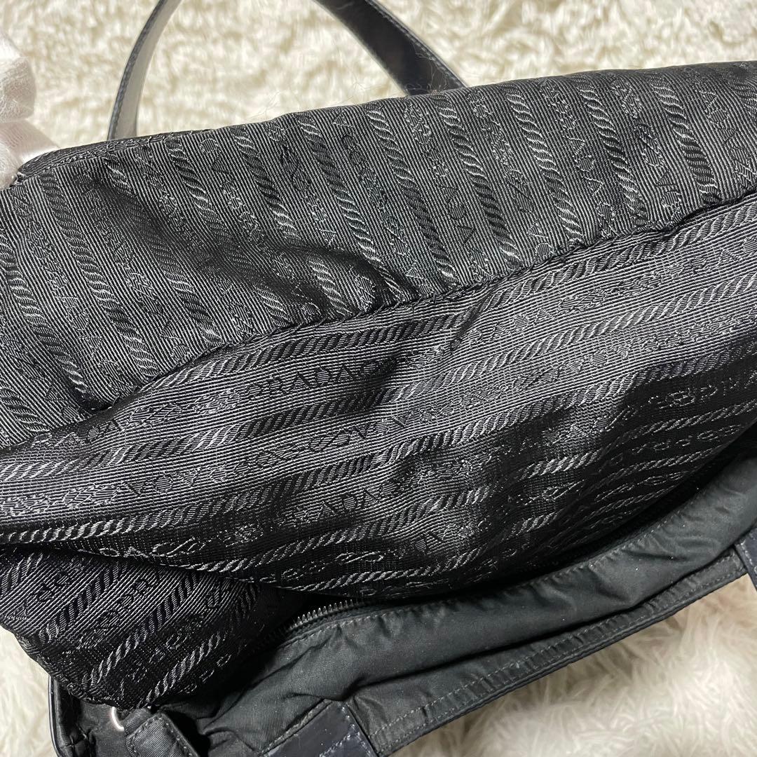 【良品】PRADA プラダ　トートバッグ　ハンド　ナイロン　レザー　ブラック　黒