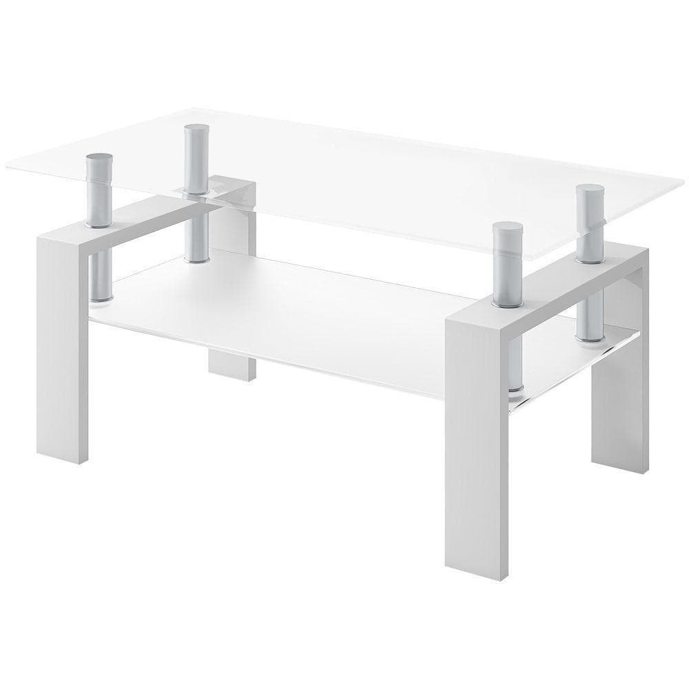 【ホワイト】ガラステーブル コーヒーテーブル 幅88cm 強化ガラス天板