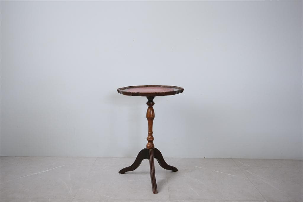 英国アンティーク木製ワインテーブル/サイドテーブル/丸机/飾り棚(89-96)