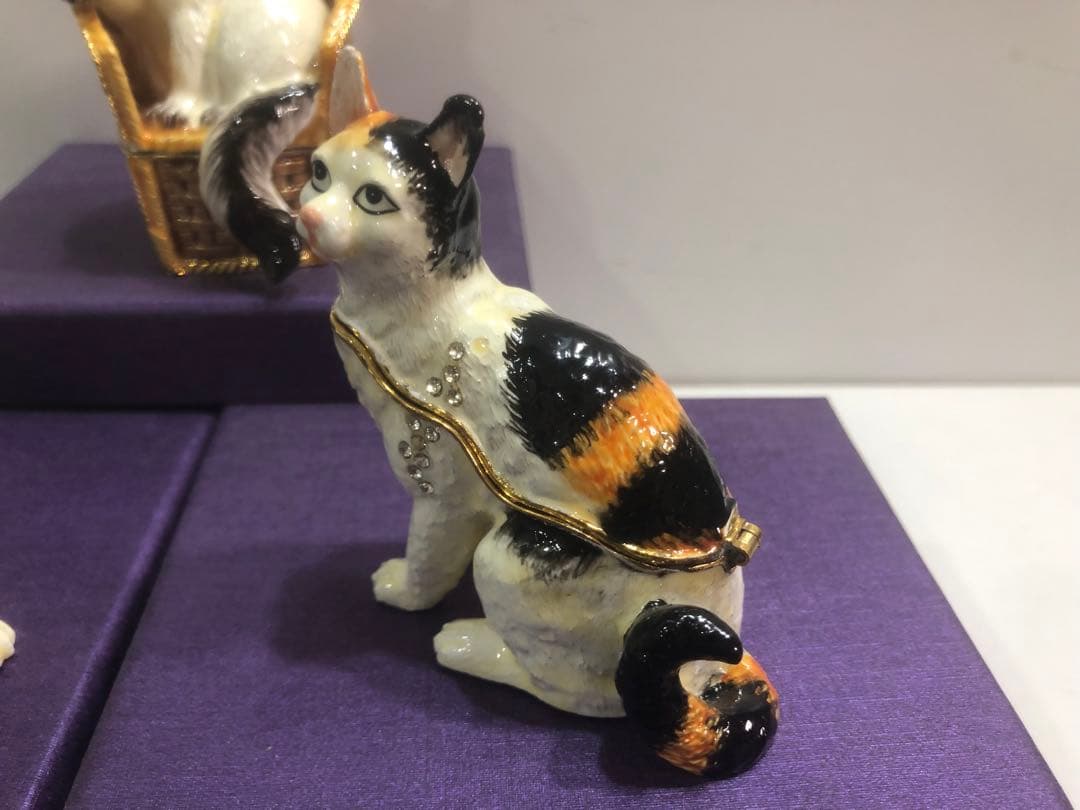 エナメル ジュエリーボックス 装飾 小物入れ 猫ちゃん 5点セット