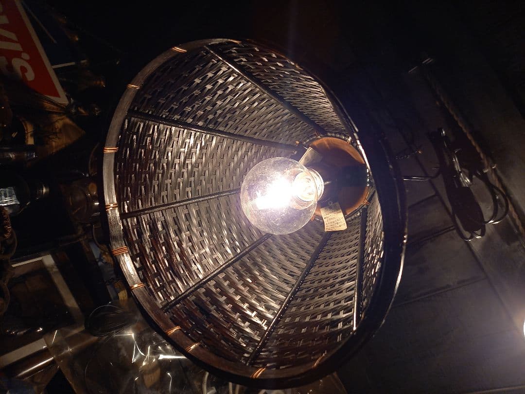 1970's　ヴィンテージ　吊り鐘　竹細工　ベル形　バンブー　ウッド　ランプ