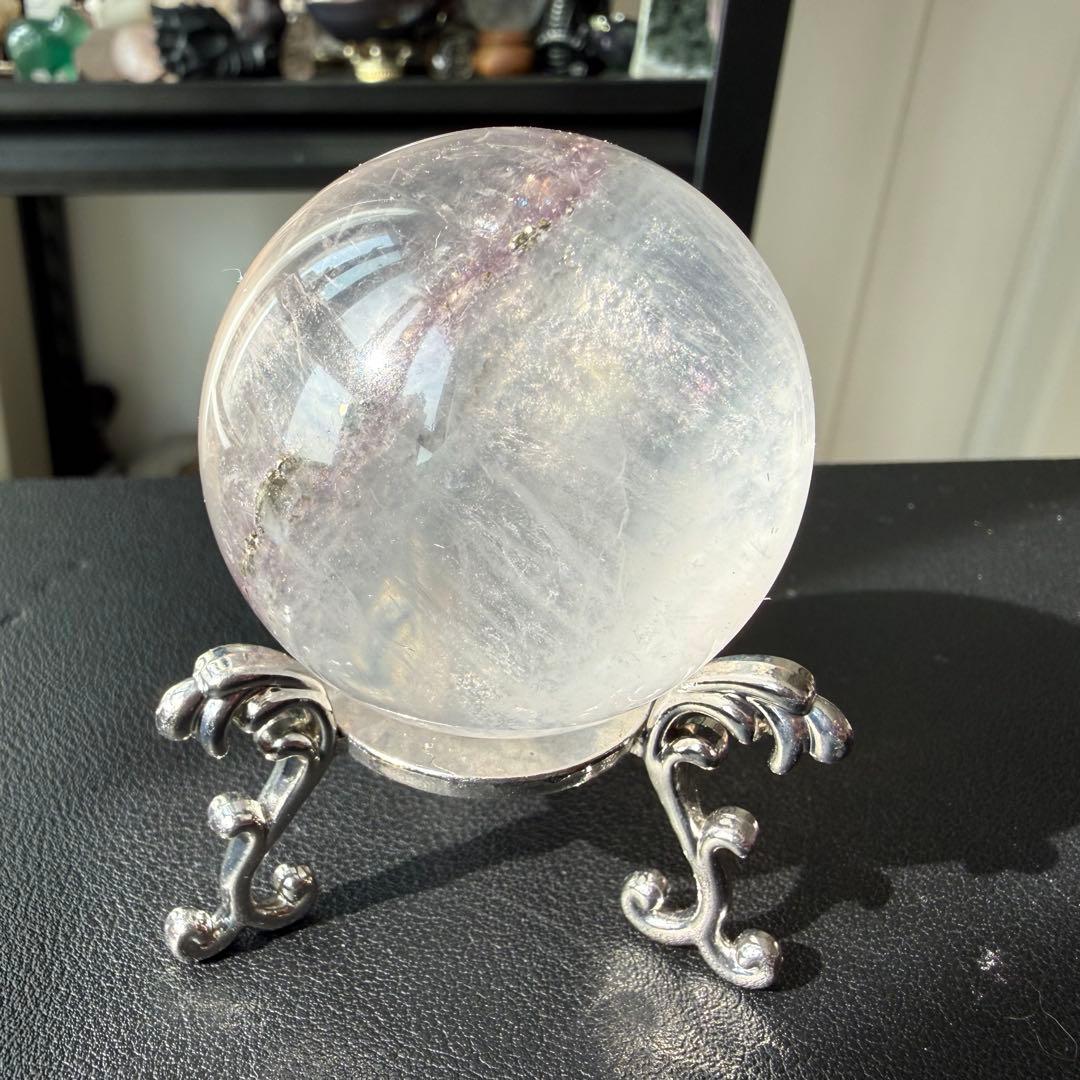 【MH】天然石 パイライト共生フローライトのスフィア　NO.020916