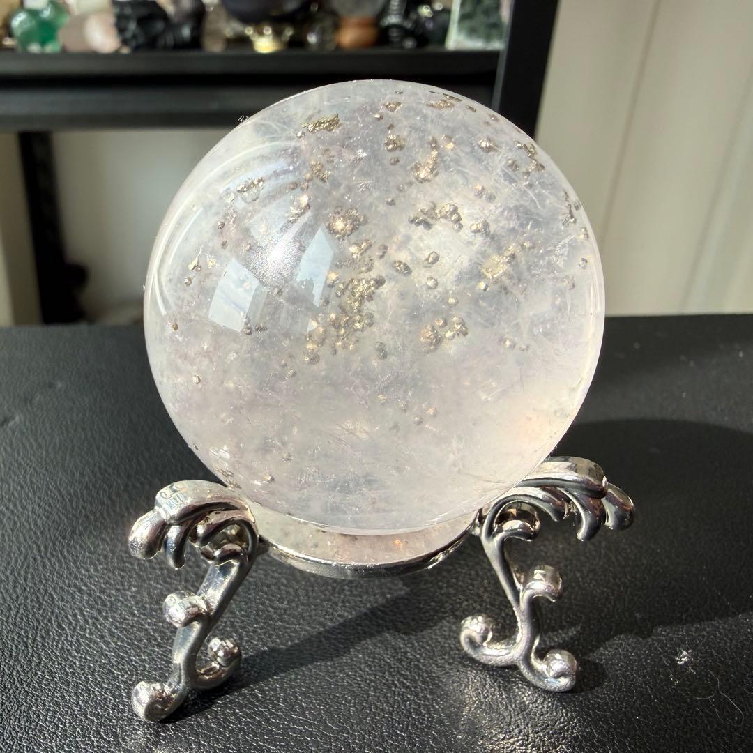 【MH】天然石 パイライト共生フローライトのスフィア　NO.020916