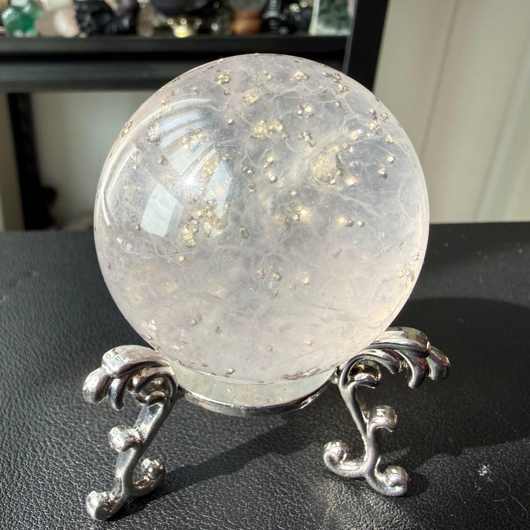 【MH】天然石 パイライト共生フローライトのスフィア　NO.020916