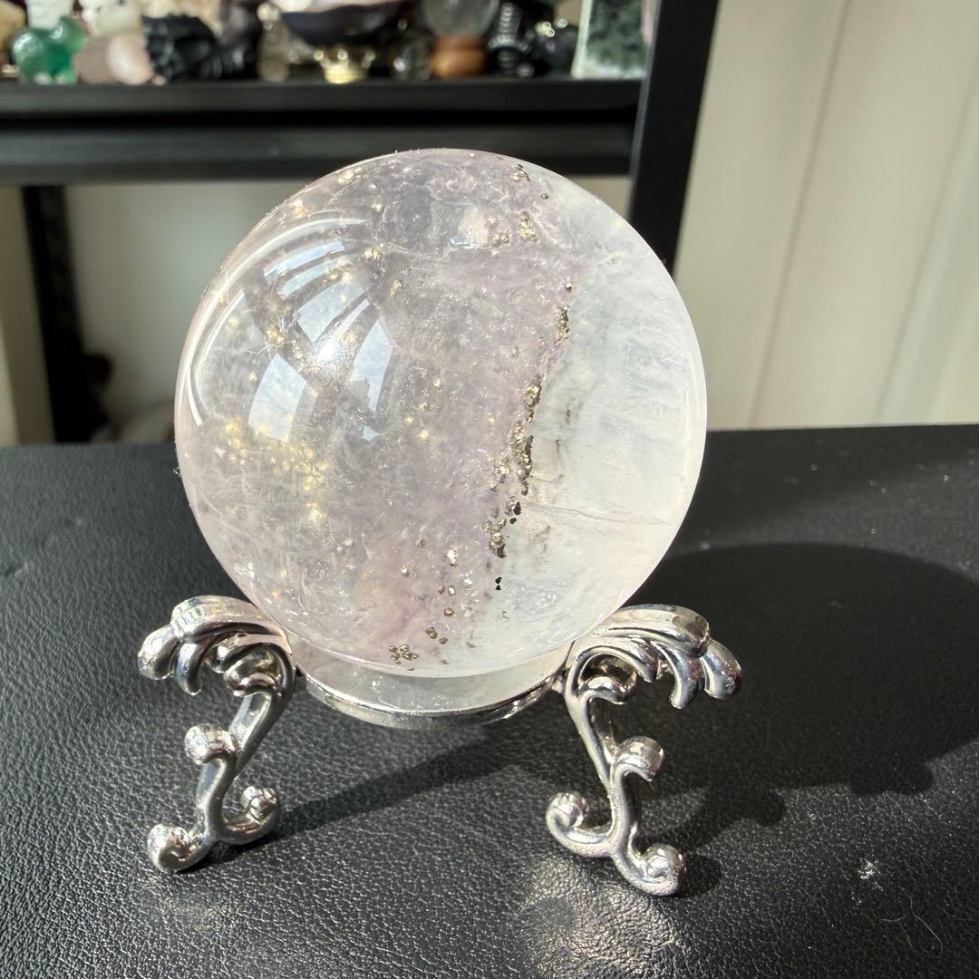 【MH】天然石 パイライト共生フローライトのスフィア　NO.020916