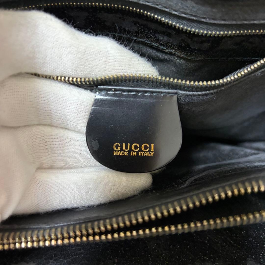 GUCCI トートバッグ レザー ブラック エナメル ゴールド金具 大容量 底鋲