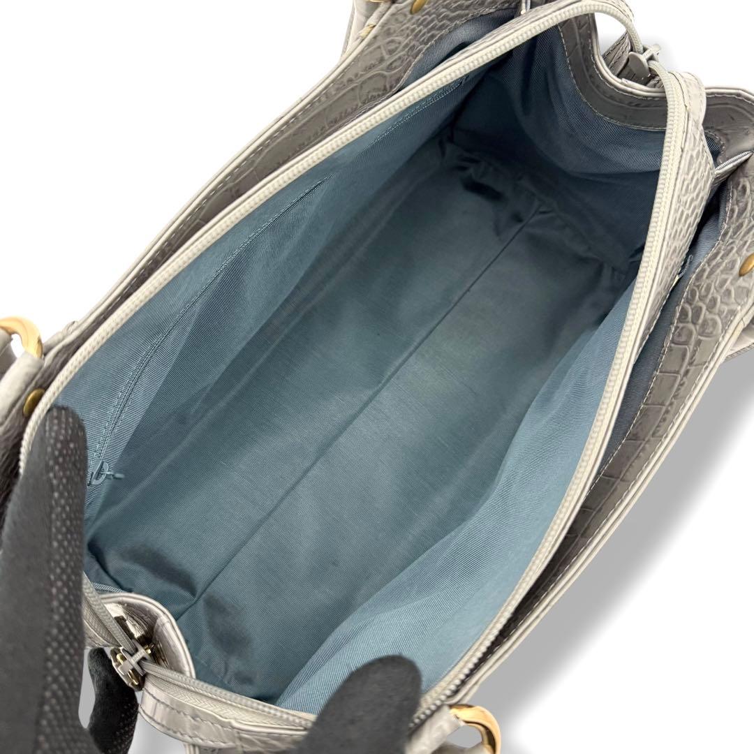 ハマノ ミニボストンバッグ コッコビアン クロコ型押しレザー グレー