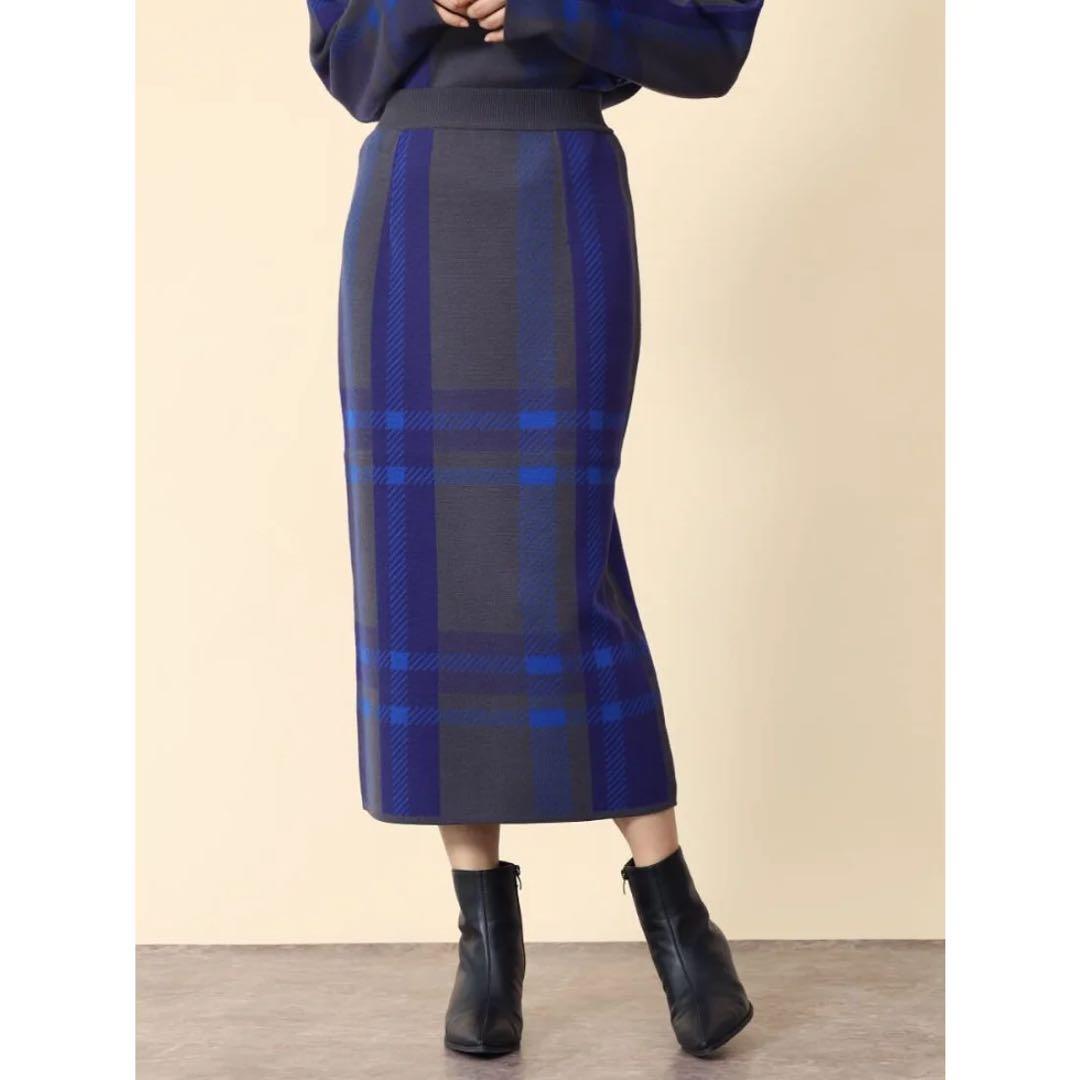 ヤマダヤ　FENNEL ビッグチェックナローニットスカート （チャコールグレー）