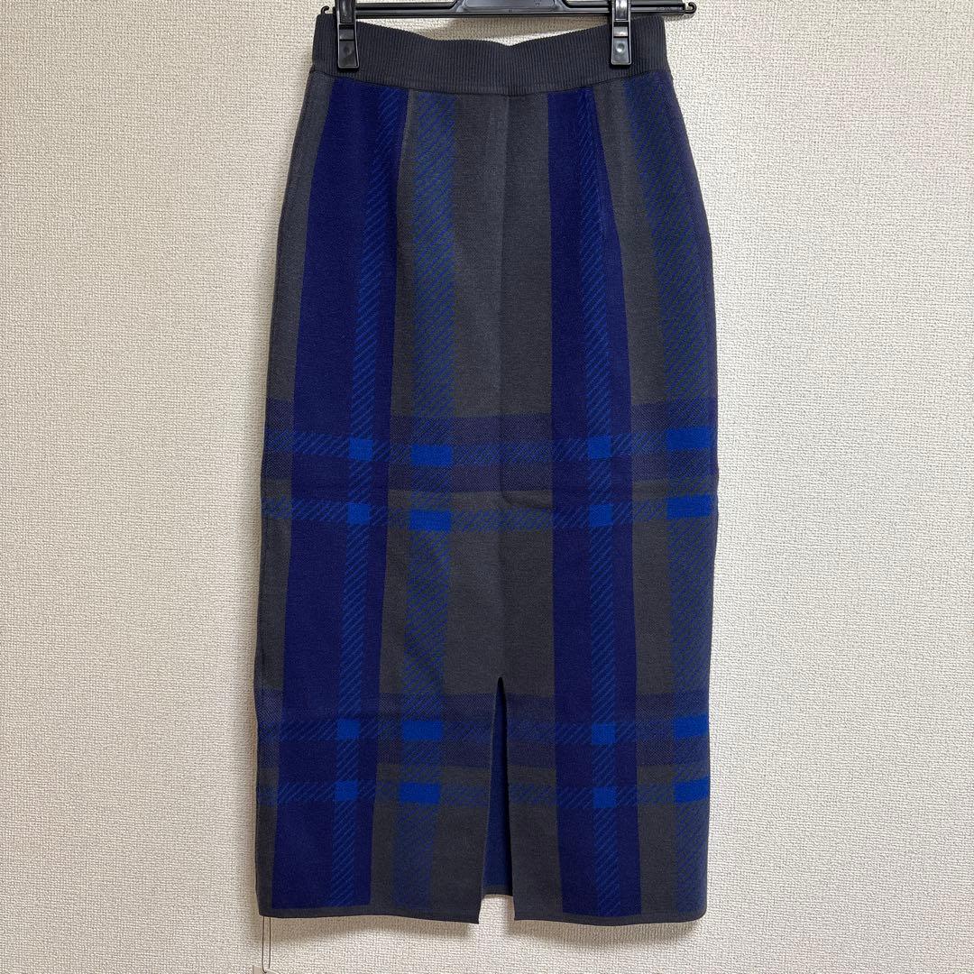 ヤマダヤ　FENNEL ビッグチェックナローニットスカート （チャコールグレー）