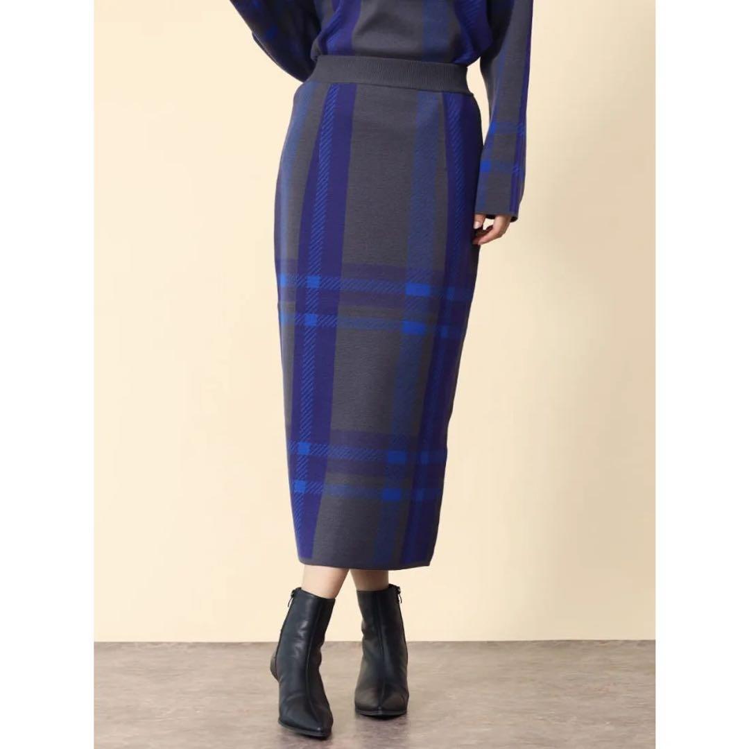 ヤマダヤ　FENNEL ビッグチェックナローニットスカート （チャコールグレー）